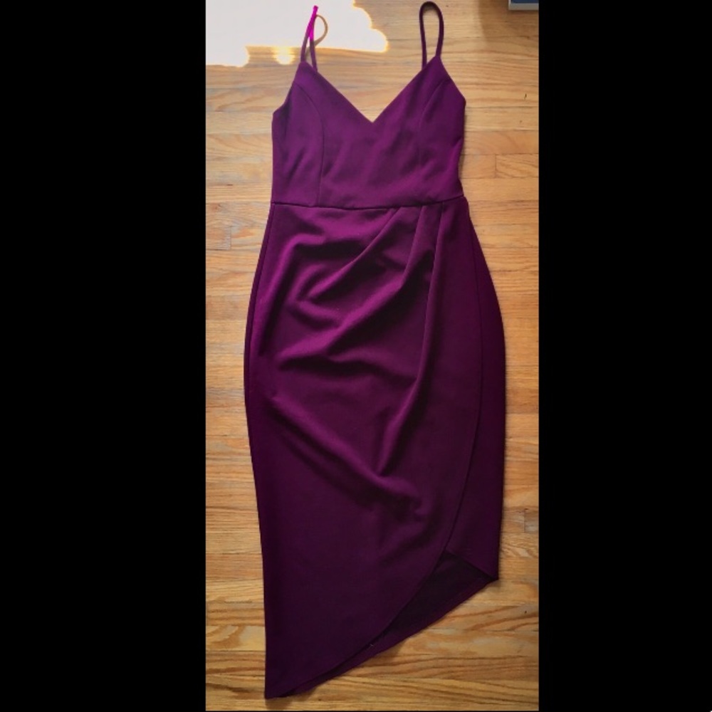 Asymmetrical tulip dress in raspberry